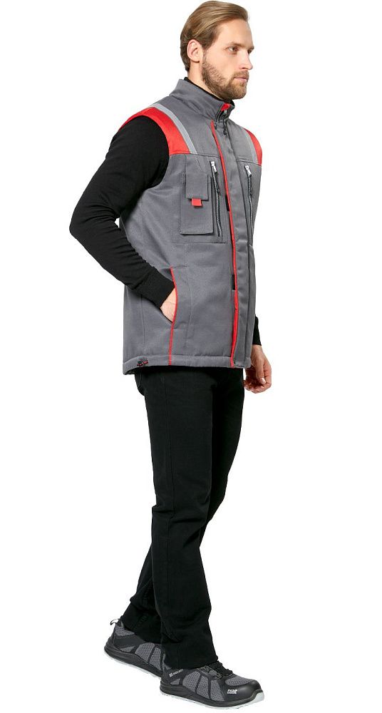 Жилет мужской утепленный рабочий Авангард серый-красный